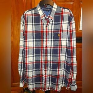 U.S. Polo Assn. Men's Plaid Shirt - Red, Blue, and White In A Size XL. EUC